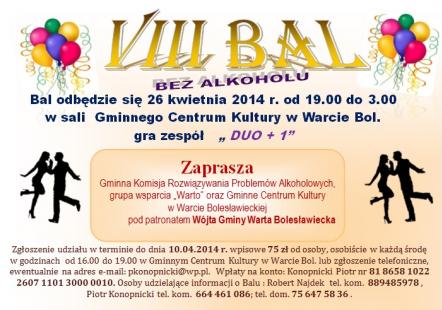 Zaproszenie na VIII BAL bez alkoholu