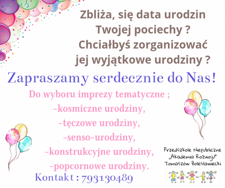 Informacja Niepublicznego Przedszkola "Akademia Rozwoju" w Tomaszowie Bolesławieckim